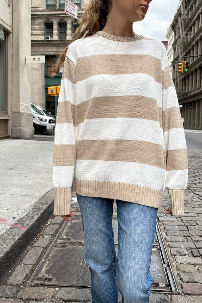 Chandail Brandy Melville Brianna Coton Thick Stripe Blanche Beige | ZUF-21651599